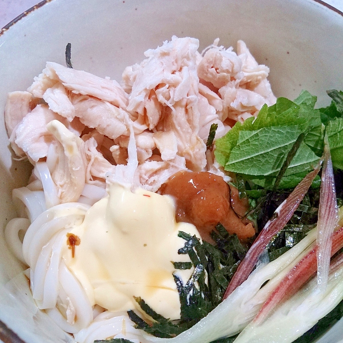 マヨ梅だれで簡単 鶏ささみの冷やしうどん レシピ 作り方 By Hideok8 楽天レシピ